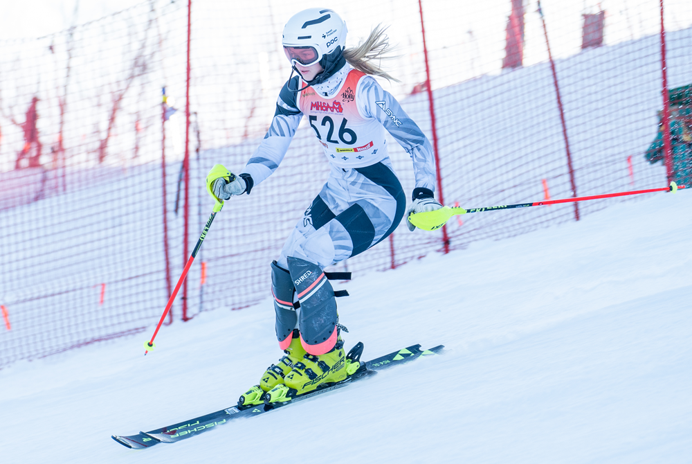 Petoskey's Marley Spence skis a slalom run during the Feb. 26 Division 2 Finals at Nub's Nob.