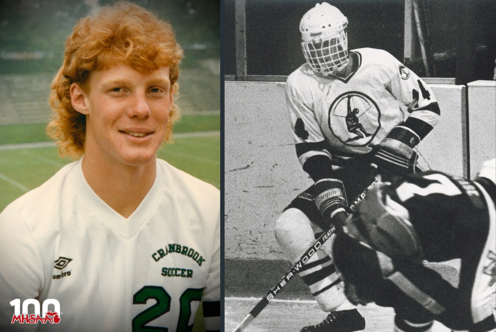 At left, Bloomfield Hills Cranbrook Kingswood's Alexi Lalas takes a photo in his soccer uniform; at right, Lalas plays for Cranbrook during his high school hockey career.