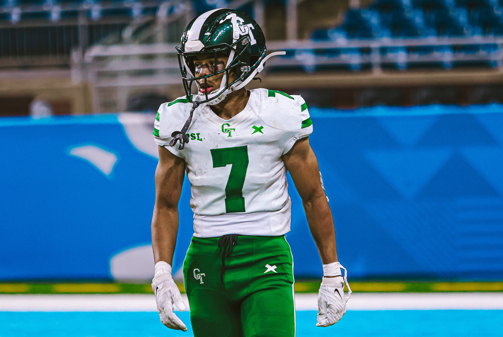 Detroit Cass Tech's Alex Graham stands near the end zone at Ford Field during last weekend's PSL Blue City final.