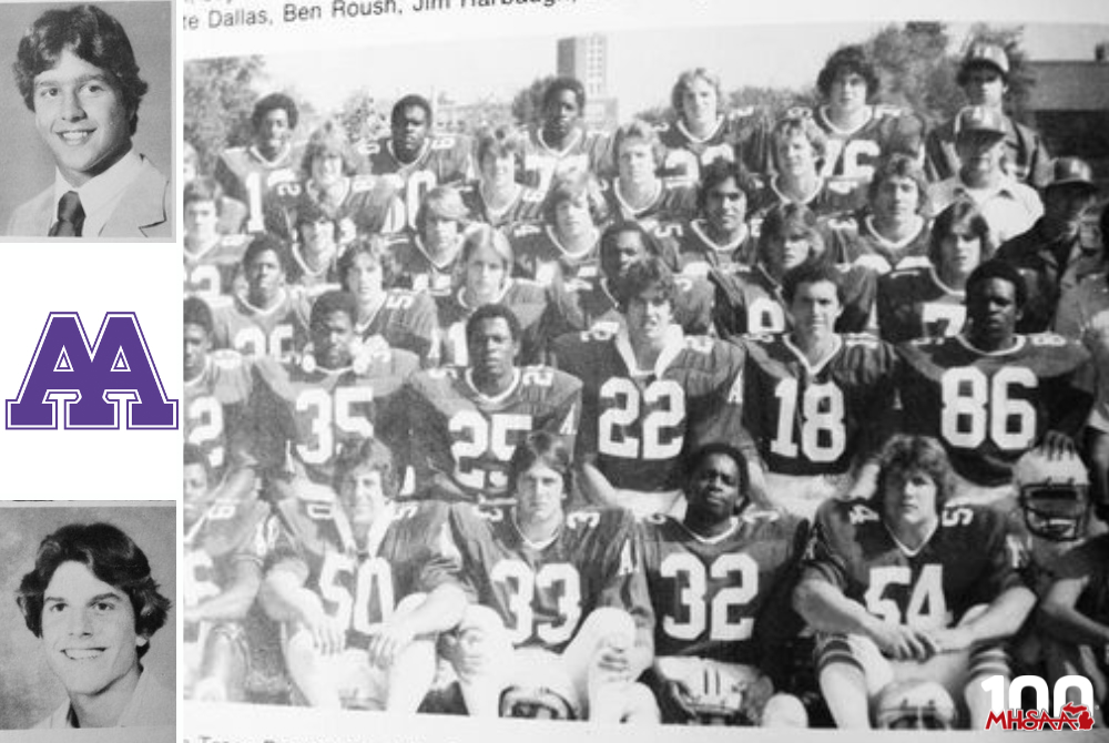 PHOTOS At top left, John Harbaugh in 1979, with brother Jim’s photo at bottom left. At right, John Harbaugh is No. 22 in the 1979 Pioneer football team photo.