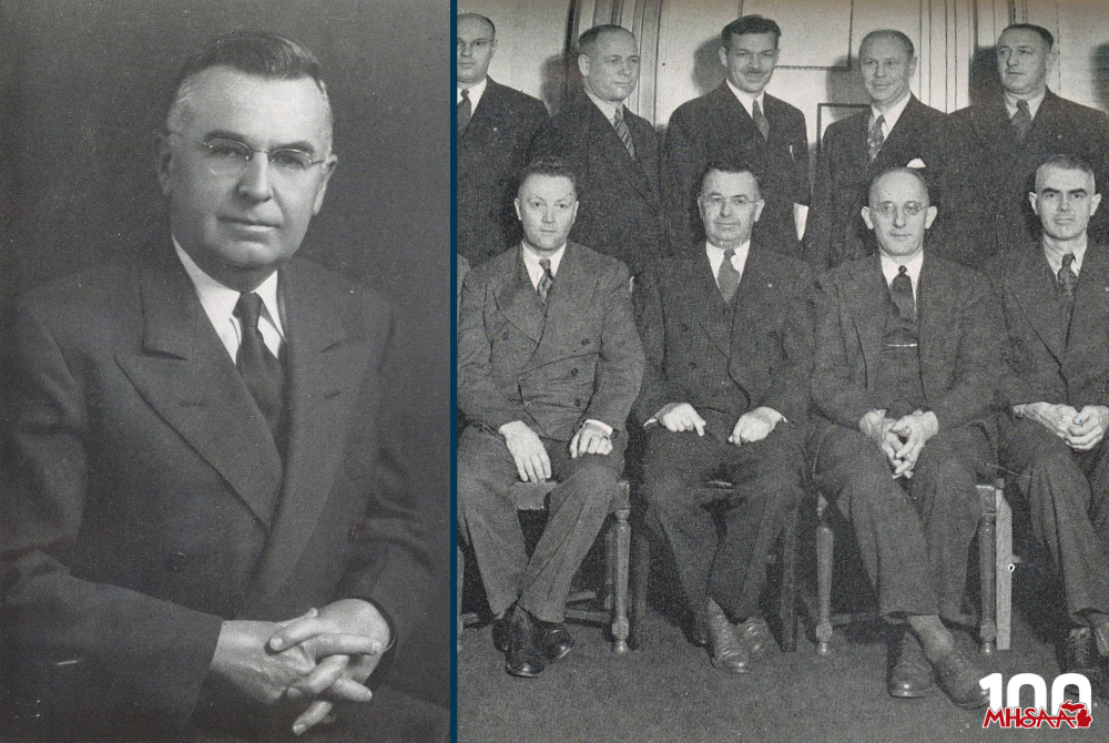 At left is L.L. Forsythe; at right, seated second from left, is L.L. Forsythe with members of the Representative Council in 1939.