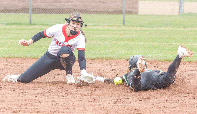 McDaniel slides safely into second base during a game against Allendale.