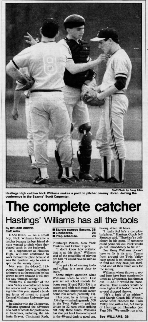 A Battle Creek Enquirer story from 1991 discusses Nick Williams' accomplishments.