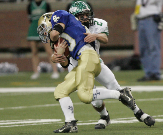 Nightingale makes an open-field tackle against the Gladiators in the 2007 Division 7 Final. 