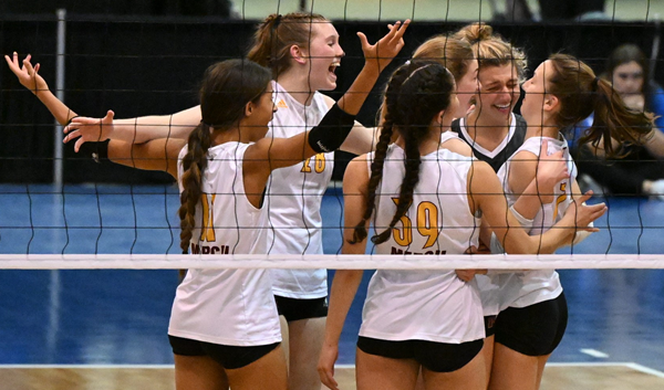 Flynn and her teammates enjoy a moment during their Semifinal win over Clarkston.