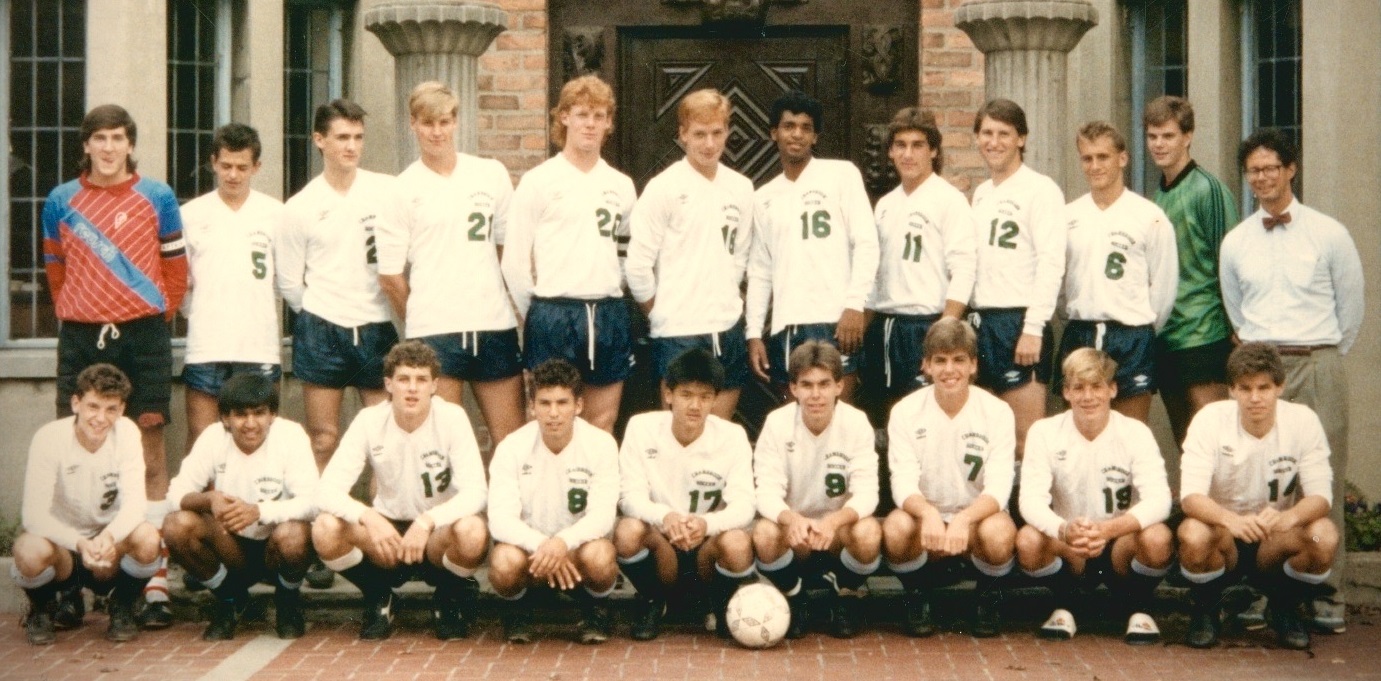 Lalas stands fifth from left with his 1987 Cranbrook soccer team.