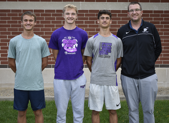 Pictured from left are Three Rivers juniors Jonah Zietlow and Charlie Brauer, senior Sulley Zietlow and Three Rivers head cross country coach Jason Muckel. 