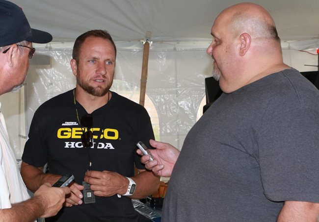 Novak, right, conducts a postrace interview with former professional motocross and supercross racer Mike LaRocco at the RedBud MX track in Buchanan during the Red Bud Trail Nationals several years ago. 