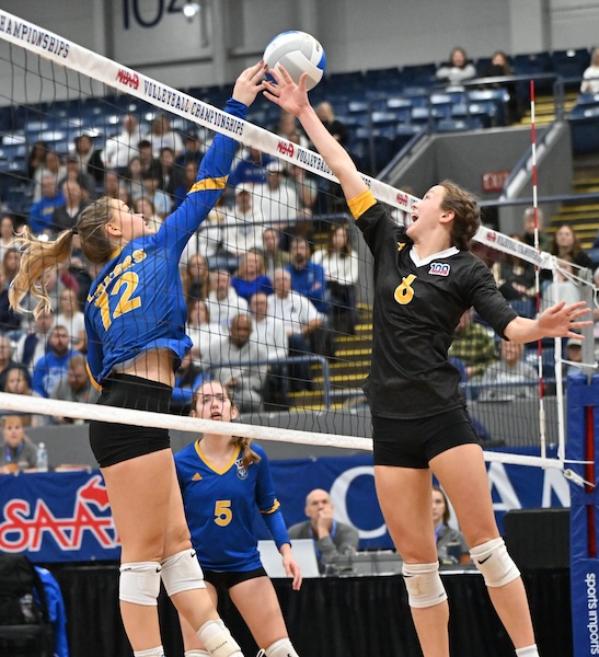 Our Lady’s Nora Proos (12) and Everest’s Erica Walker (6) contend for a ball.