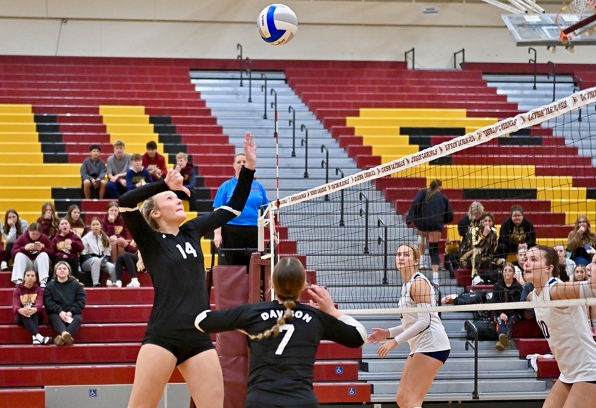 Davison’s Darby Crystal (14) winds up for a hit during the Cardinals’ sweep of Lapeer on Wednesday.