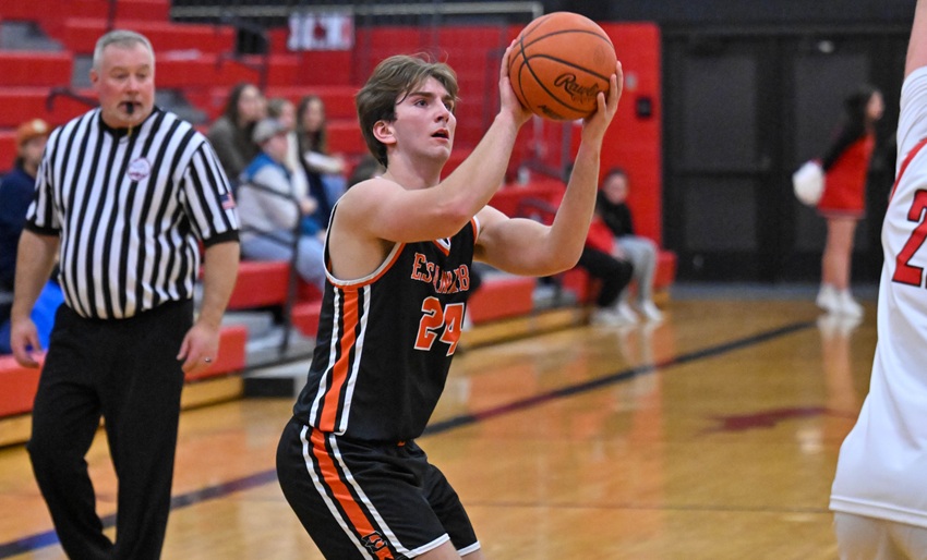 Escanaba’s Lennox Peacock pulls up for a shot during a January defeat against Marquette.